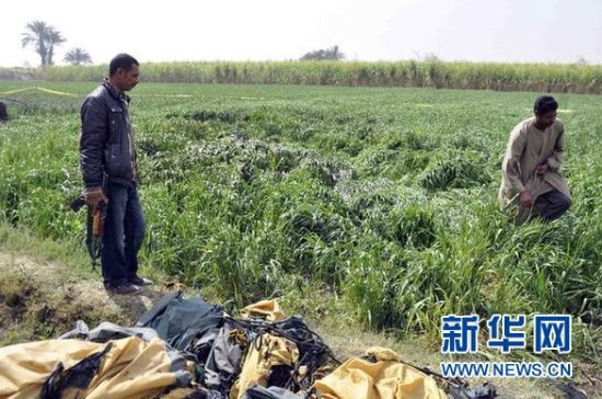 2月26日，在埃及旅游城市盧克索附近，當(dāng)?shù)匕踩藛T在發(fā)生熱氣球爆炸事故的現(xiàn)場(chǎng)查看。