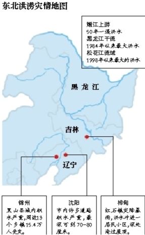 受持續(xù)降雨的影響，嫩江、松花江、黑龍江等3條大江同時(shí)出現(xiàn)超警戒水位的流域性大洪水
