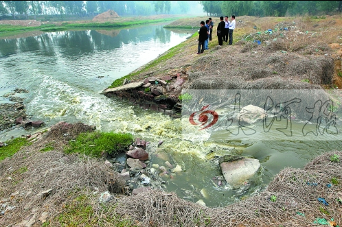 馬頭崗污水處理廠一處溢流口排放污水，異味明顯。