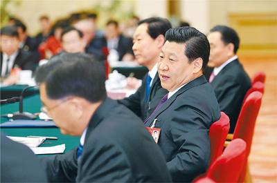 2014年3月9日，習(xí)近平參加十二屆全國人大二次會(huì)議安徽代表團(tuán)的審議。